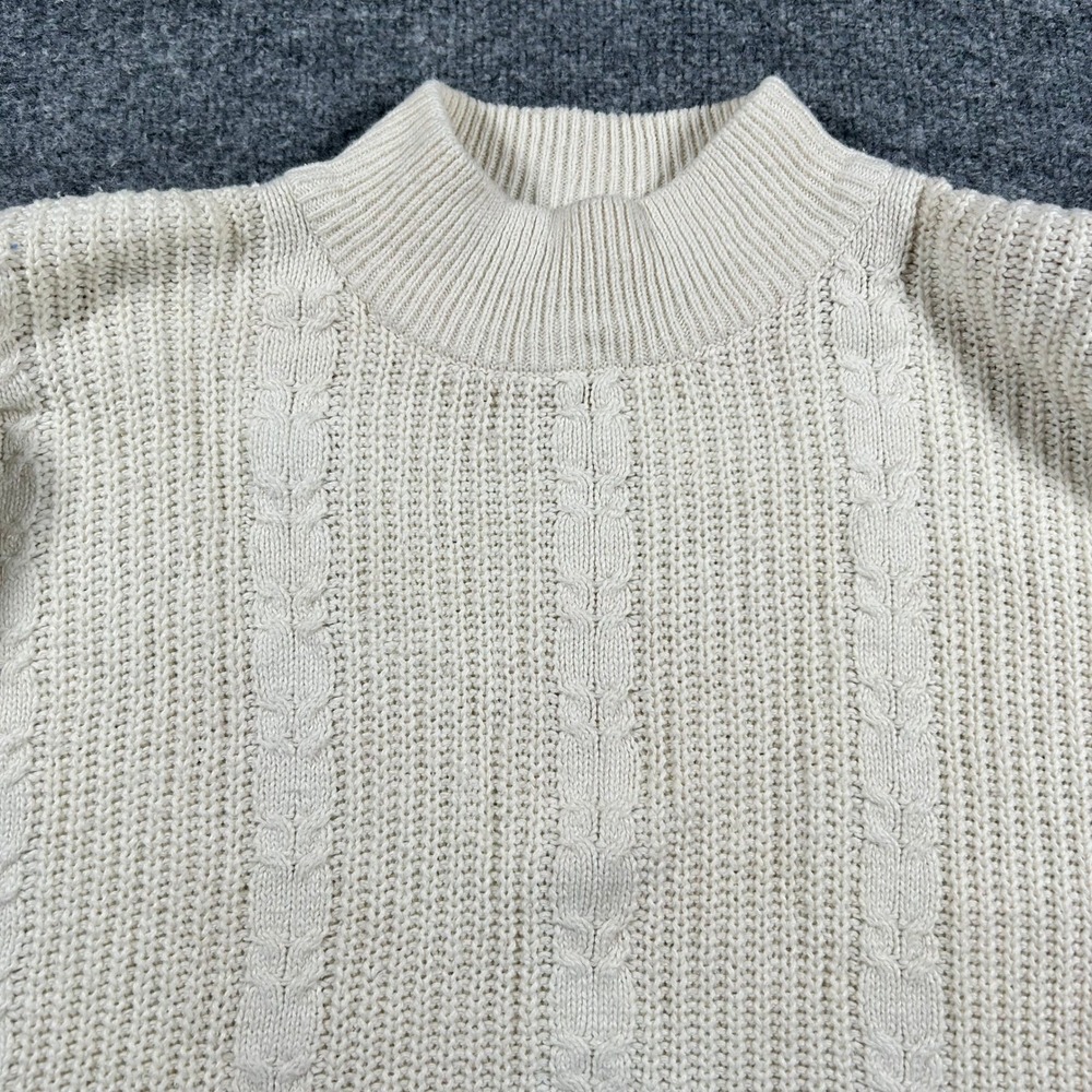 Karen Scott Sweater Womens Size M Cream Cable Knit Mock Neck Cotton Ramie Knit